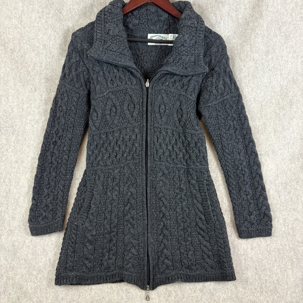 Aran Crafts Ireland Cardigan Women S 100% Merino Wool Cable Knit Long Full Zip